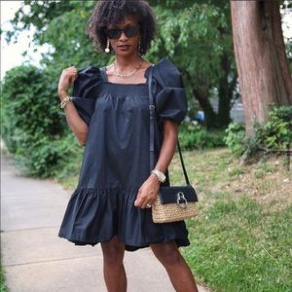 H&M Black Puff Sleeve Mini Cotton Dress Small - Picture 9 of 10
